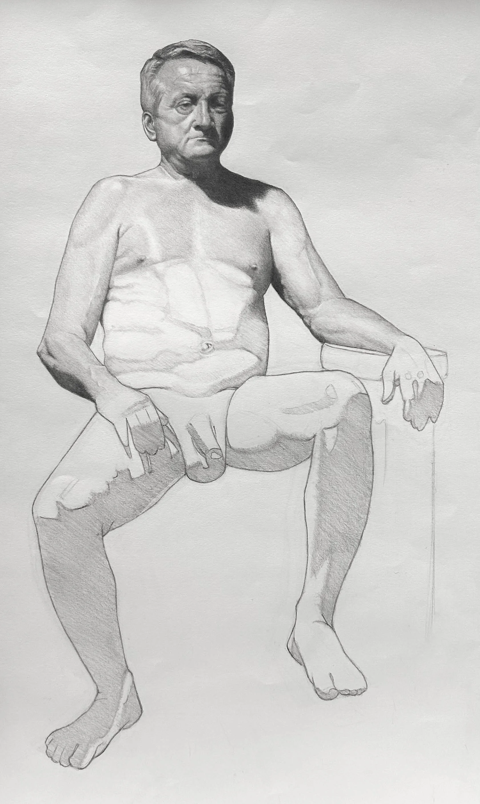 Long Pose of Barry. Window. Shading. Graphite on Paper. Jo Feldman, 2024