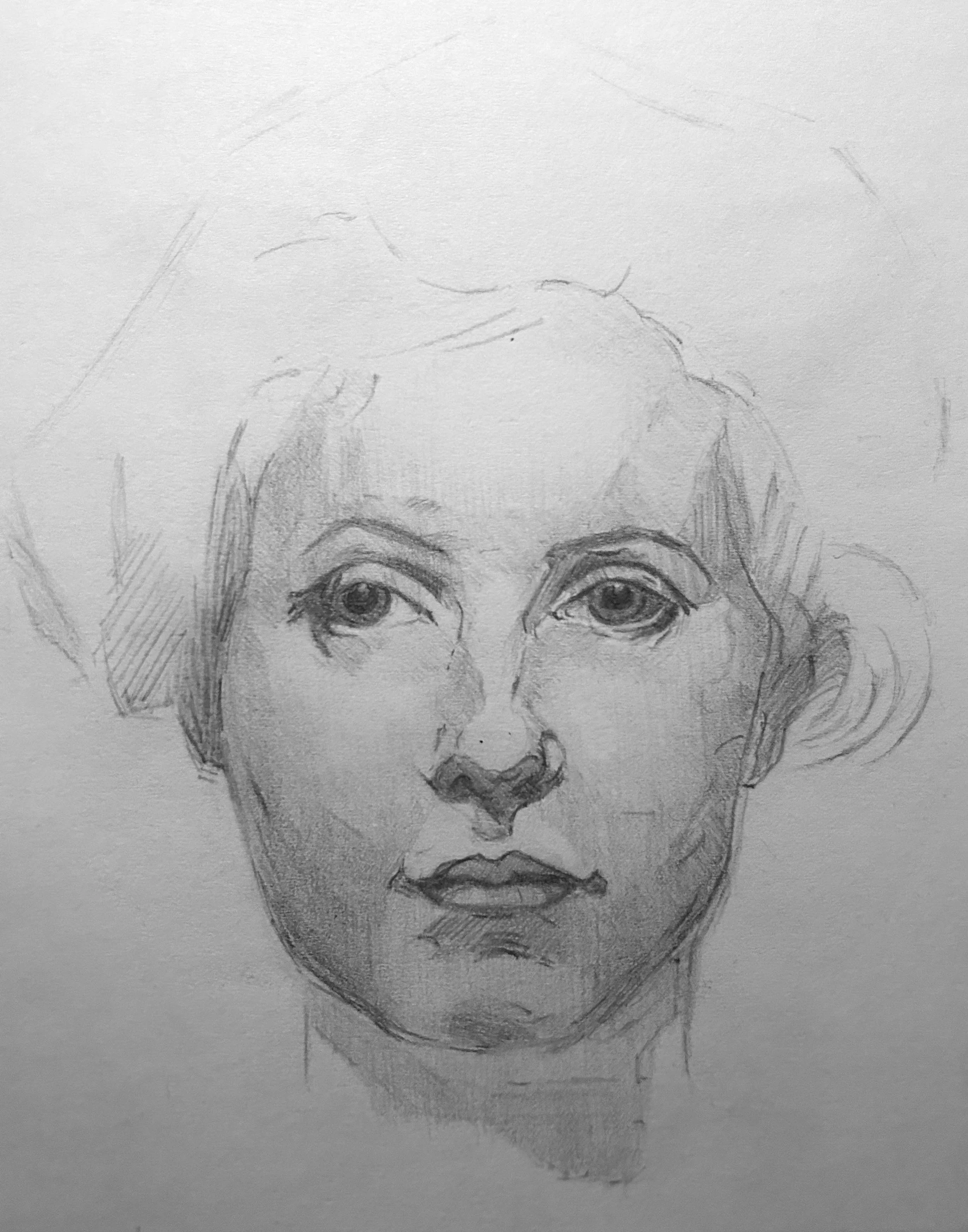 Replica Study of Face from Vanderpoel, The Human Figure. Graphite on Paper. Jo Feldman, 2024
