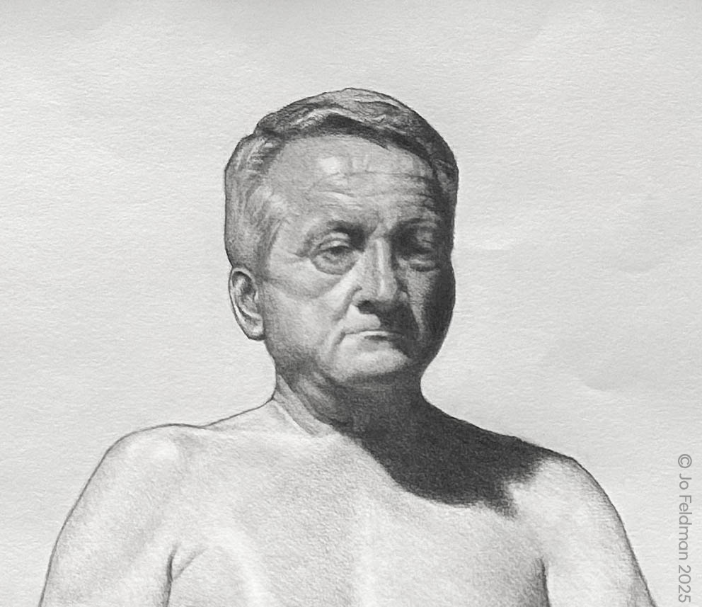 Close Up. Long Pose of Barry. Graphite on paper. Jo Feldman, 2024