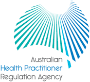 Logo of the Australian Health Practitioner Regulation Agency with a stylized map of Australia and blue lines.