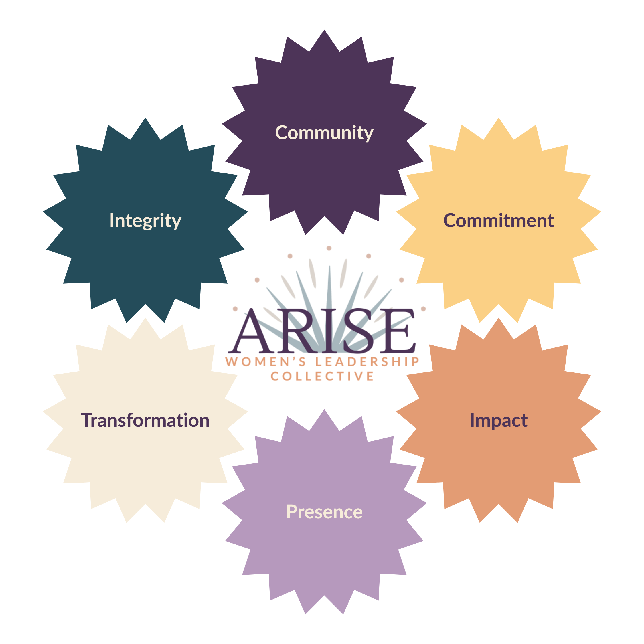 ARISE Values, Community, Integrity, Commitment, Transformation, Impact, Presence