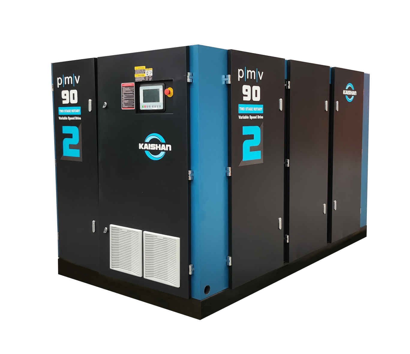 Industrial variable speed drive machine, black with blue accents, labeled KAIHAN, with digital control panel and vents.