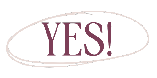 The word 'YES!' in large purple letters inside an oval outline.