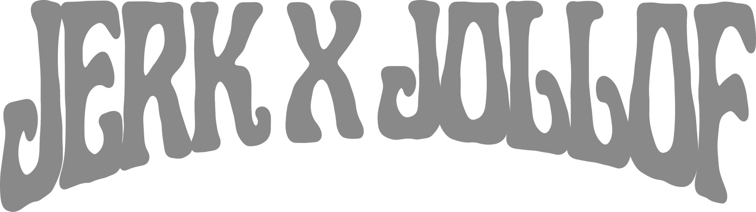 Stylized gray text reading 'Jerk x Jollof' in a playful font.