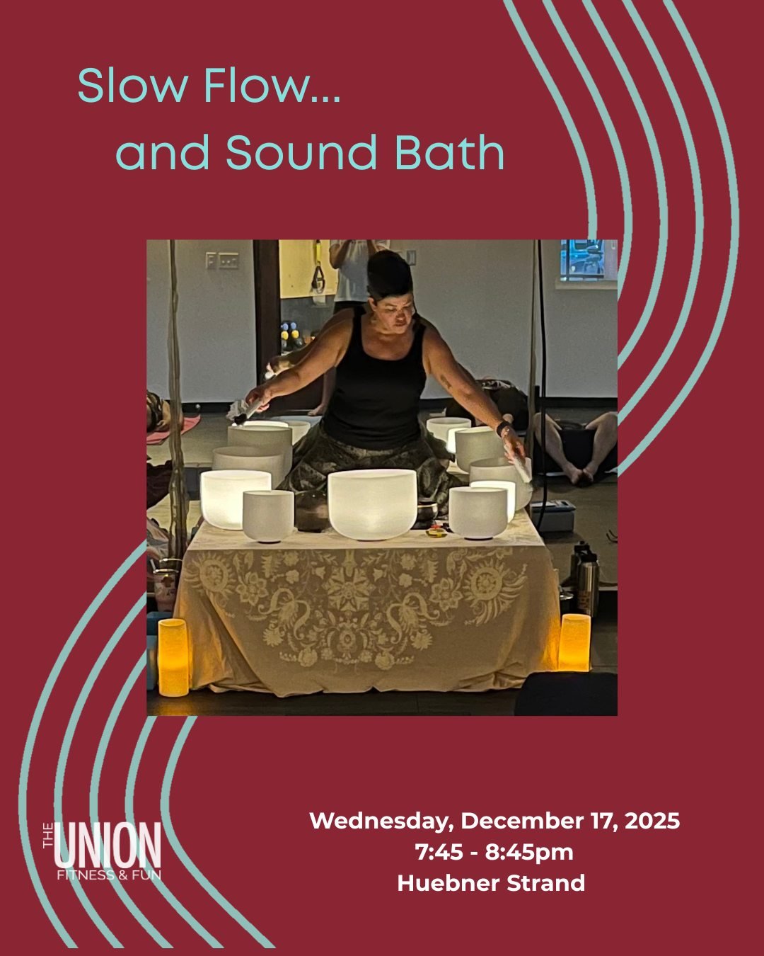 Take some time during the hustle and bustle of the season to slow down and recharge.  Join us on Wednesday, December 17 for our next Slow Flow and Sound Bath, 7:45pm at our Huebner Strand location.