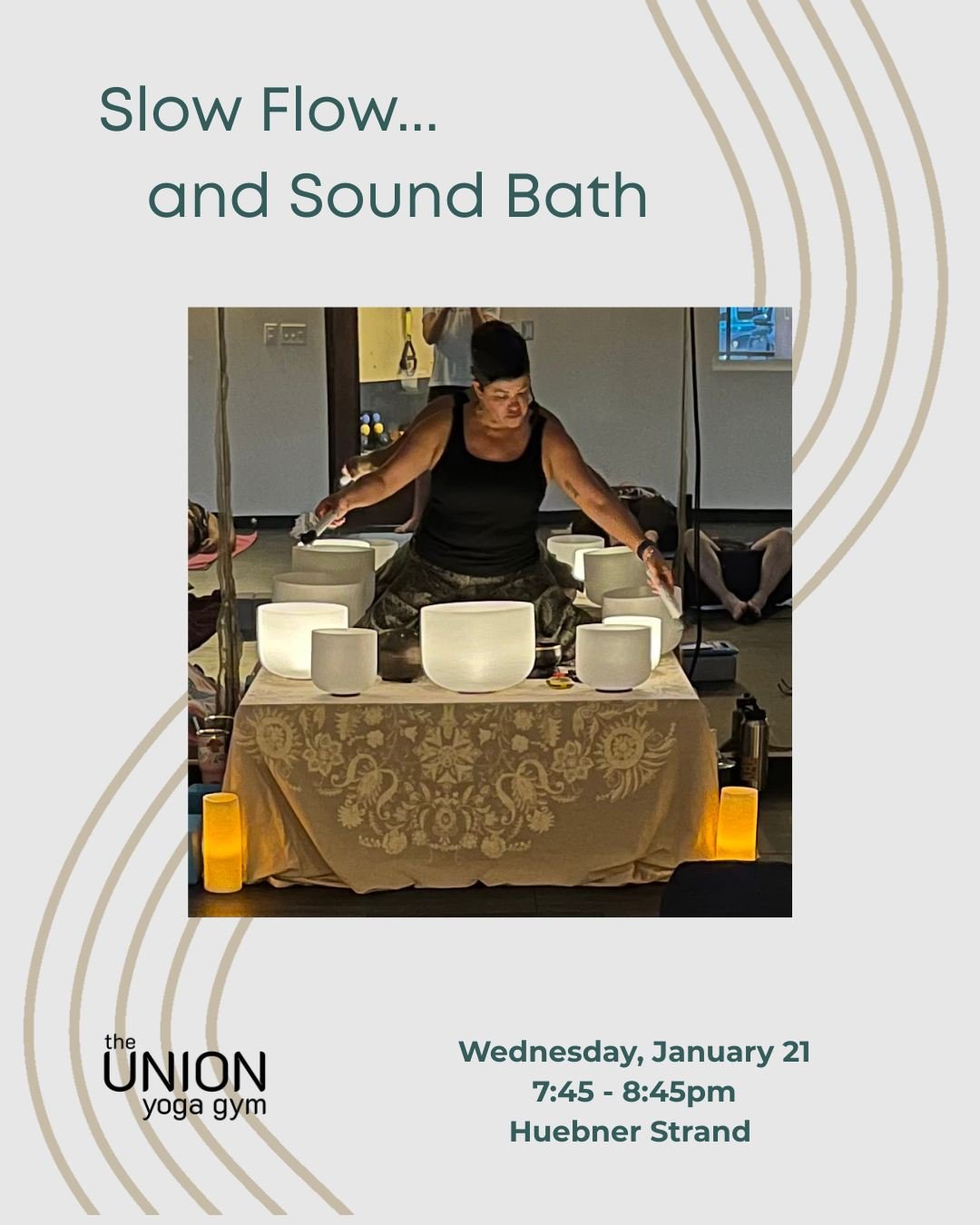 TOMORROW!  Don't forget to sign up for our Slow Flow and Sound Bath.  7:45pm at our Huebner strand location.  It's a great opportunity to slow down in the middle of the week and take some time for yourself!
