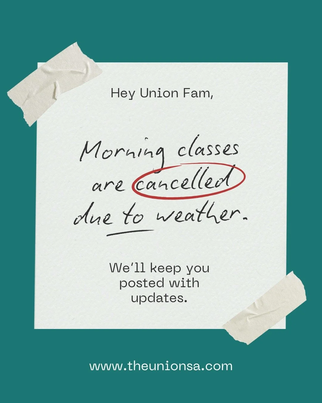 Weather Update ❄️

With freezing temps moving in, we&rsquo;re playing it safe and canceling a few morning classes tomorrow:

&bull; 9:00 AM Bikram 90 &ndash; Alamo Heights
&bull; 9:00 AM Kettlebell Fit &ndash; Huebner Strand
&bull; 11:30 AM Power Yog