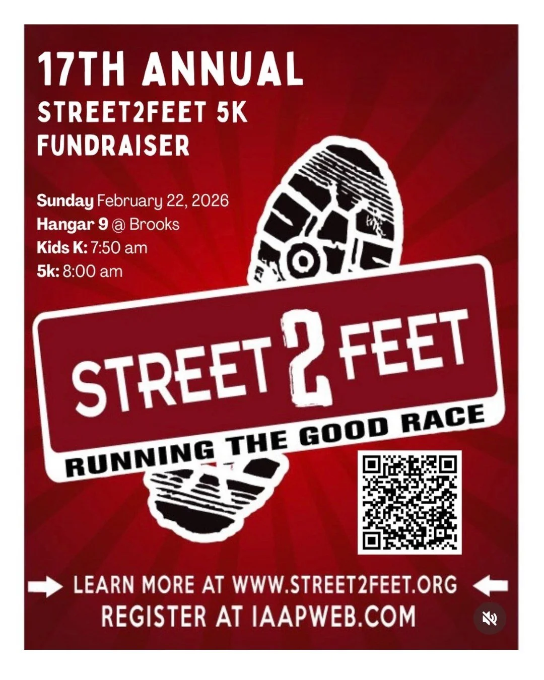 🏃&zwj;♀️💥 We&rsquo;re popping up at the Street2Feet 5K! 💥🏃&zwj;♂️

Catch us Sunday, Feb 22 at Hangar 9 @ Brooks for the 17th Annual Street2Feet 5K!
🕢 Kids K: 7:50am
🕗 5K: 8:00am

We&rsquo;ll be there volunteering and hanging at our booth with g