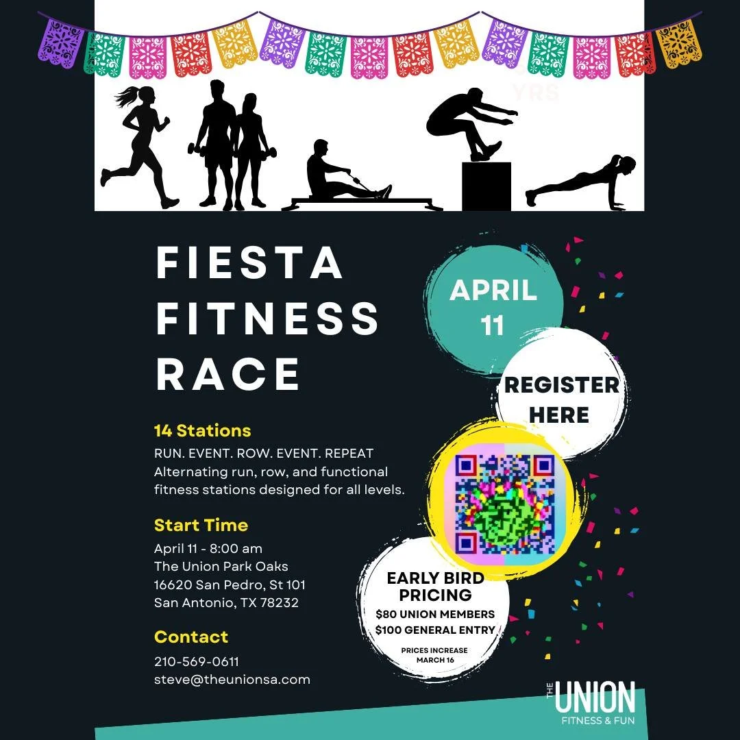 🚨 The Fiesta Fitness Race is officially coming to The Union Fitness &amp; Fun!

Open to members and the community.

📅 April 11, 2026
14 stations.
Run. Event. Row. Event. Repeat.

A high-energy fitness race designed for all levels. Whether you&rsquo