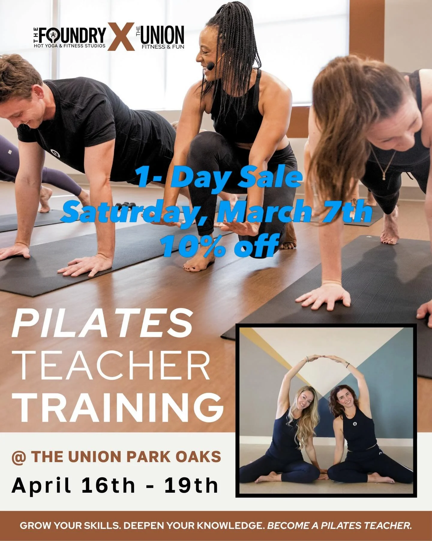 1-Day Sale on Saturday, March 7th for 10% off of our collaborative 100- hour Mat Pilates certification with the incredible duo,  Julie Venezuela &amp; Jessica Pate.  Thinking about taking your Pilates journey to the next level?  Mat Pilates is the fo