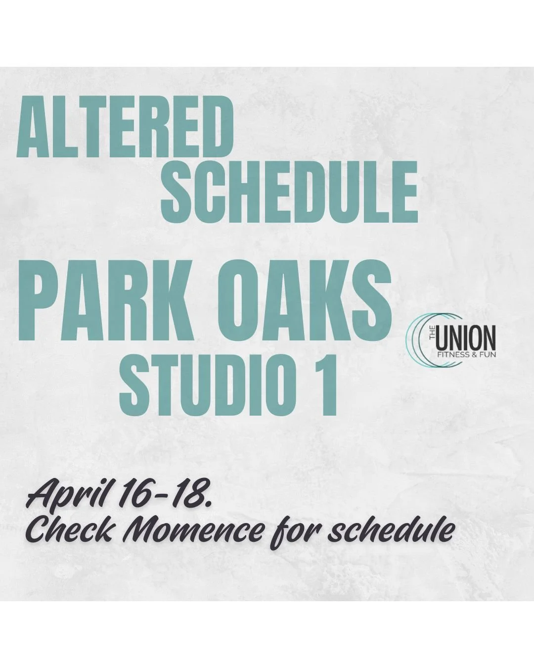 Beginning Thursday, April 16 afternoon.  Altered schedule at Park Oaks Studio 1 (Hot Room). 4:30p Power Yoga and 6:15p Sculpt are cancelled for the day.  Please check Momence for altered schedule on Friday and Saturday.  Normal schedule in the gym, A