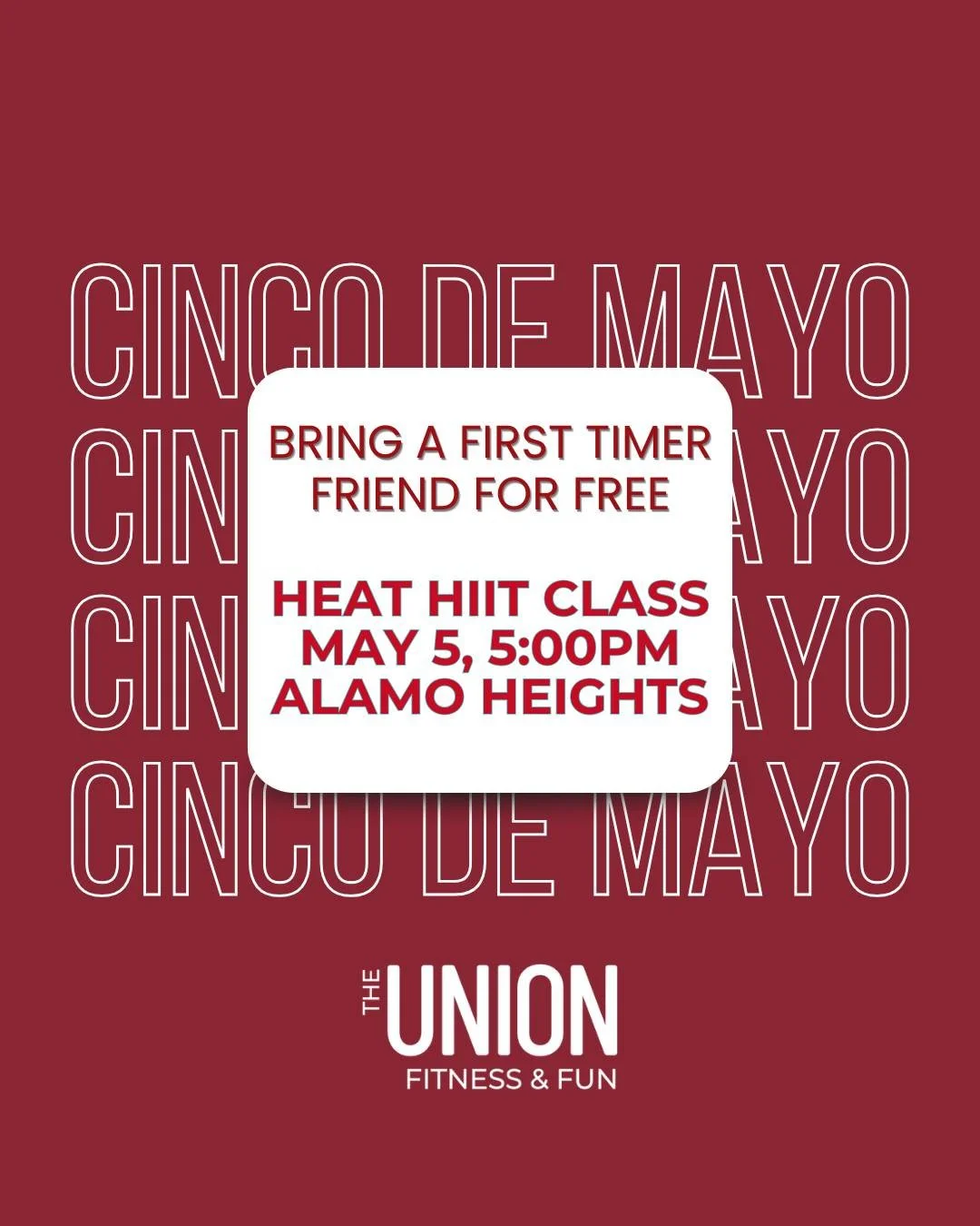 Spice-up your fitness routine this Cinco de Mayo with a themed class!  Invite friends to this high-energy Latin beats HEAT HIIT class!  It's the perfect way to blend festive celebration with a serious sweat session!  Taco 'Bout a Workout! 🔥