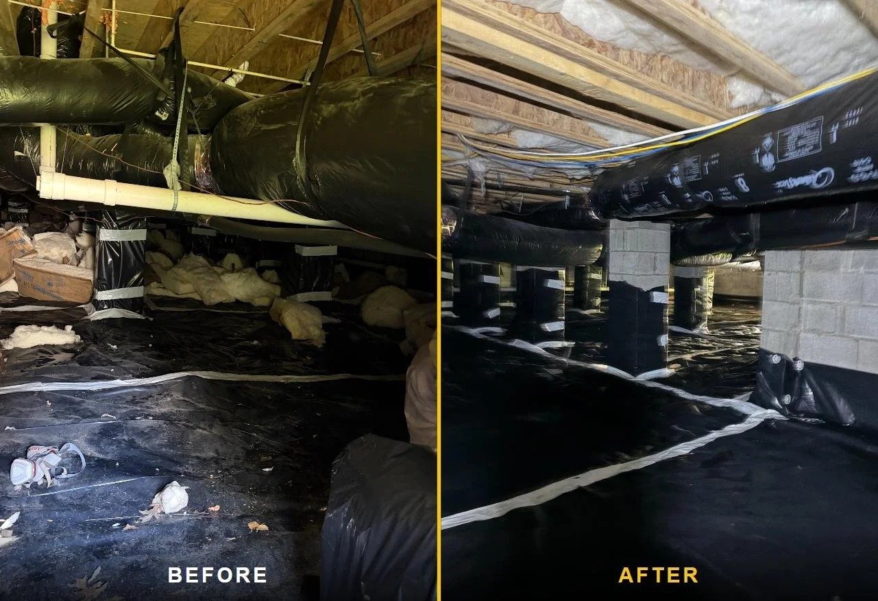Before and after debris cleanout in a Murfreesboro, TN crawl space