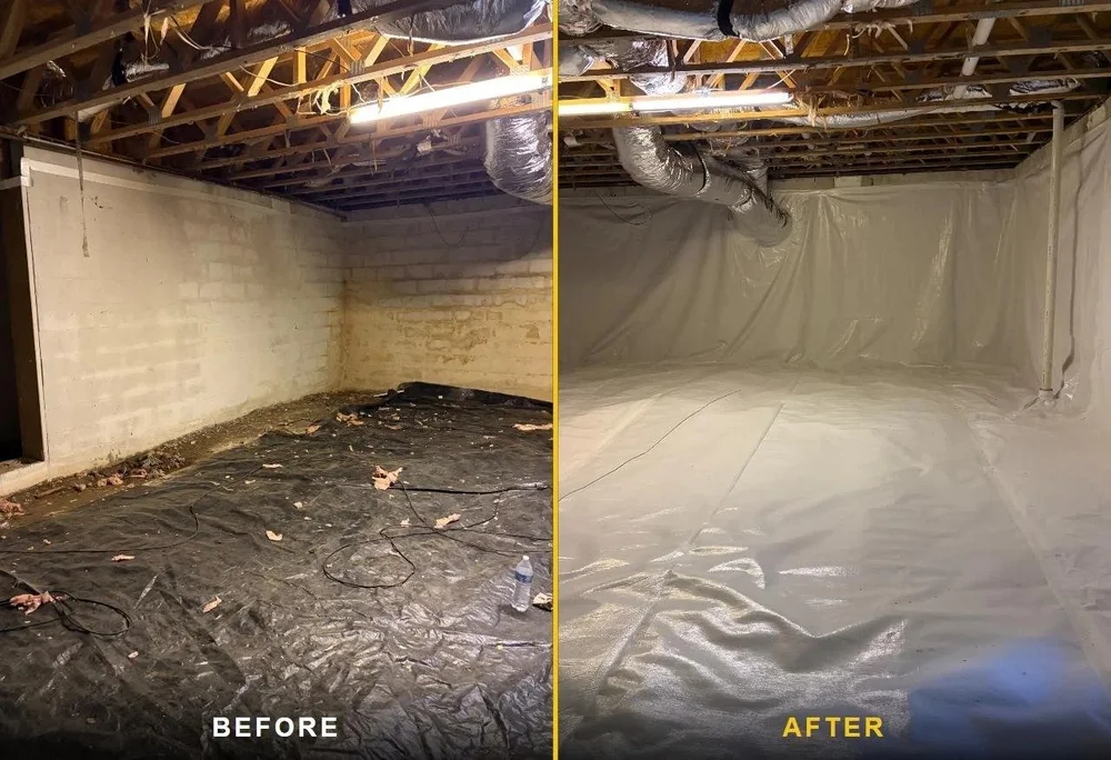 Block wall encapsulation before and after — Crawlspace Crew, Middle Tennessee
