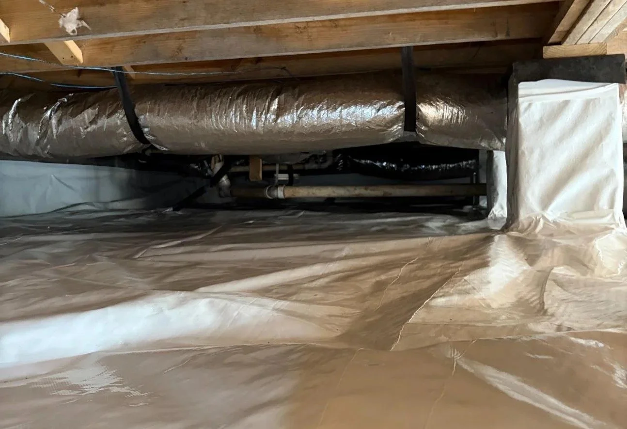 Sealed crawl space with wrapped piers after mould remediation in Middle Tennessee