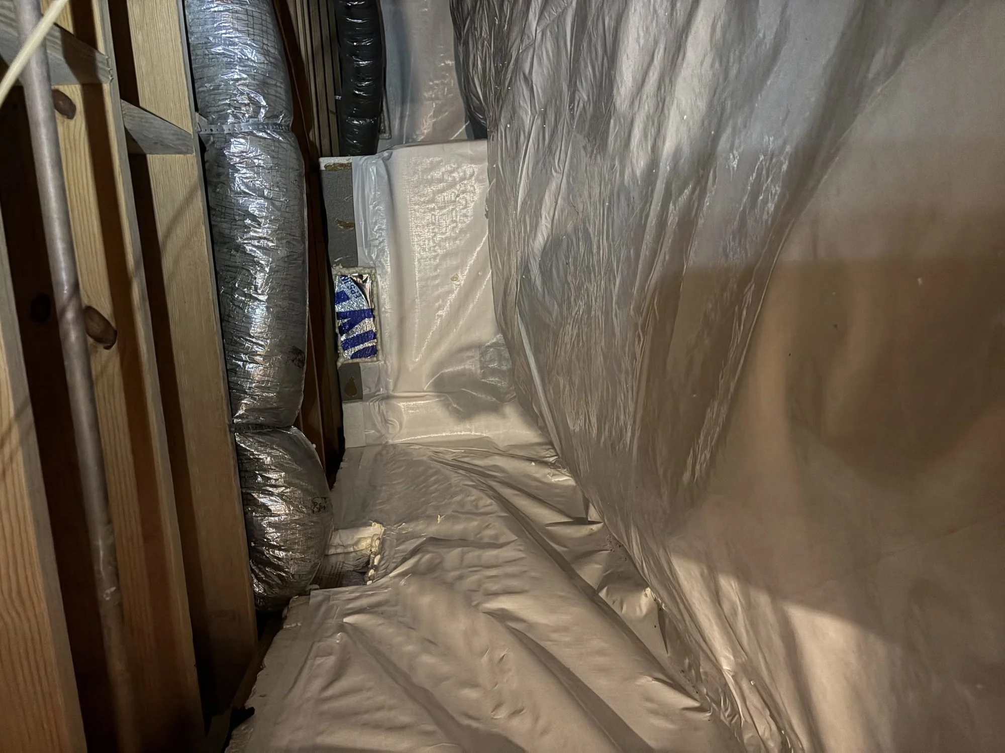 Finished crawl space liner with ductwork and plumbing sealed around, Tennessee