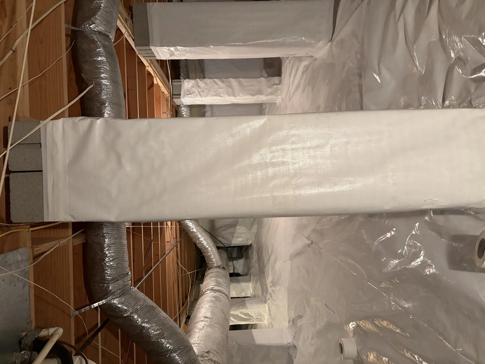 Boxed duct chase wrapped and sealed inside an encapsulated crawl space, Tennessee