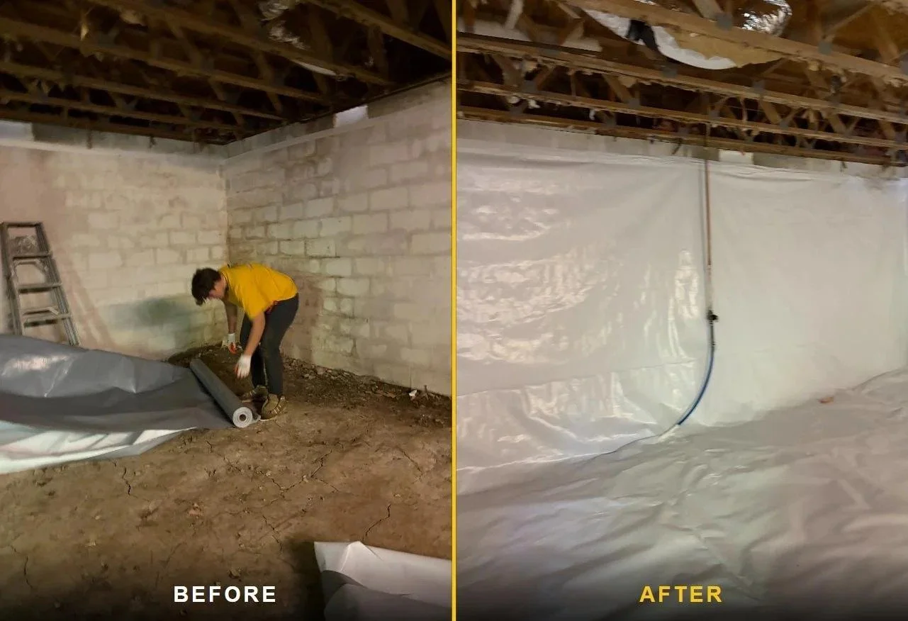 Before and after of crawl space wall liner installation in Tennessee