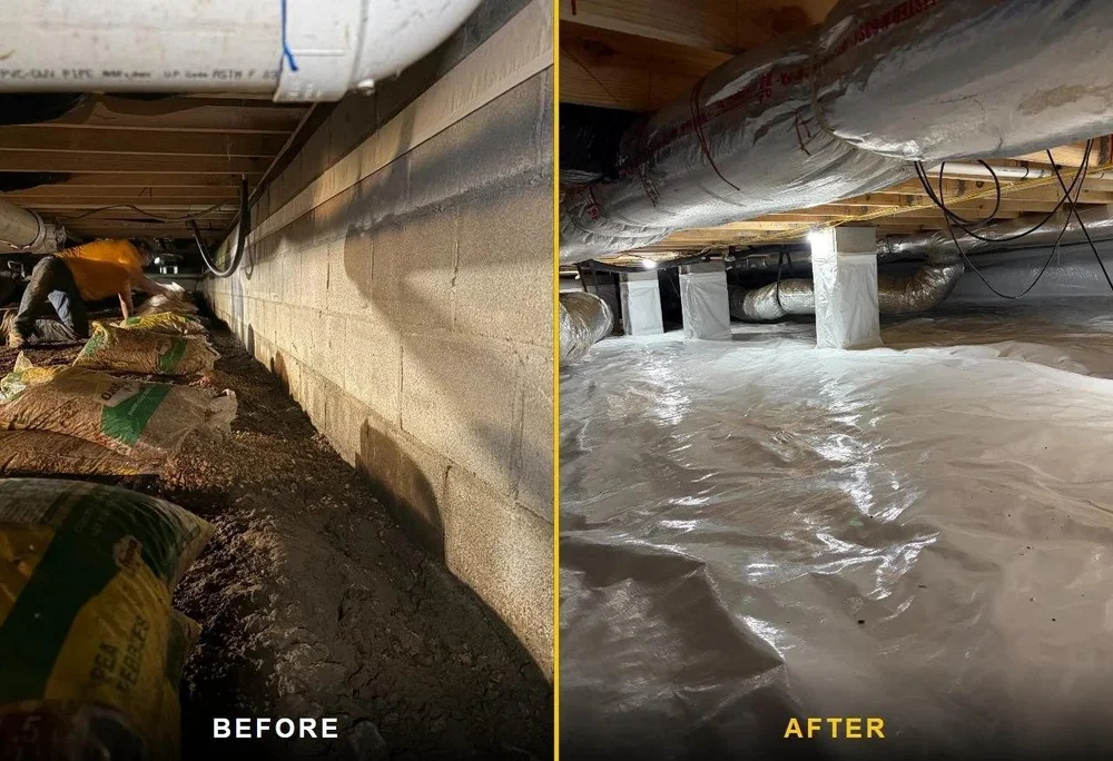 French drain gravel bed before and after — Crawlspace Crew, Middle Tennessee