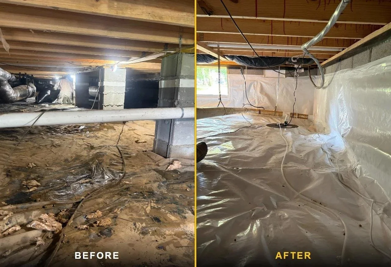 Wet crawl space drainage before and after Middle Tennessee