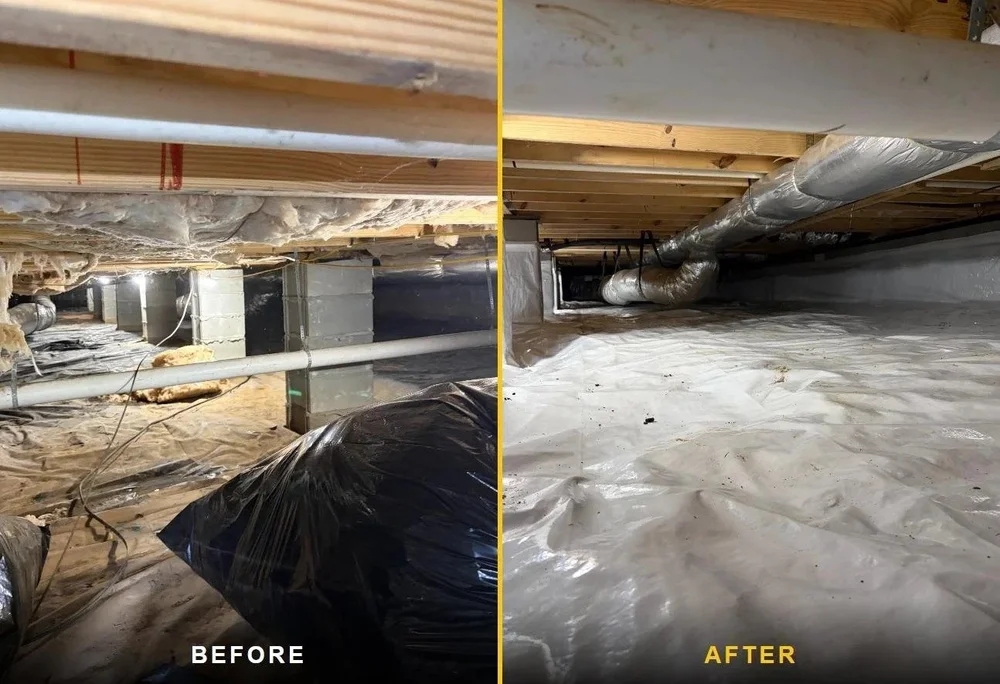Vapor barrier installation before and after — Crawlspace Crew, serving Murfreesboro, TN