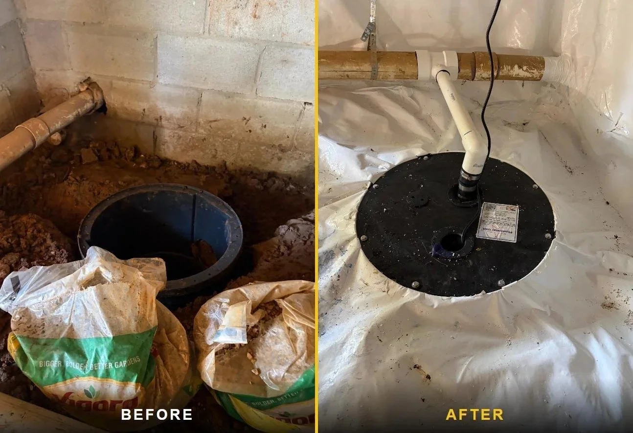 Crawl space sump pump installation before and after Tennessee