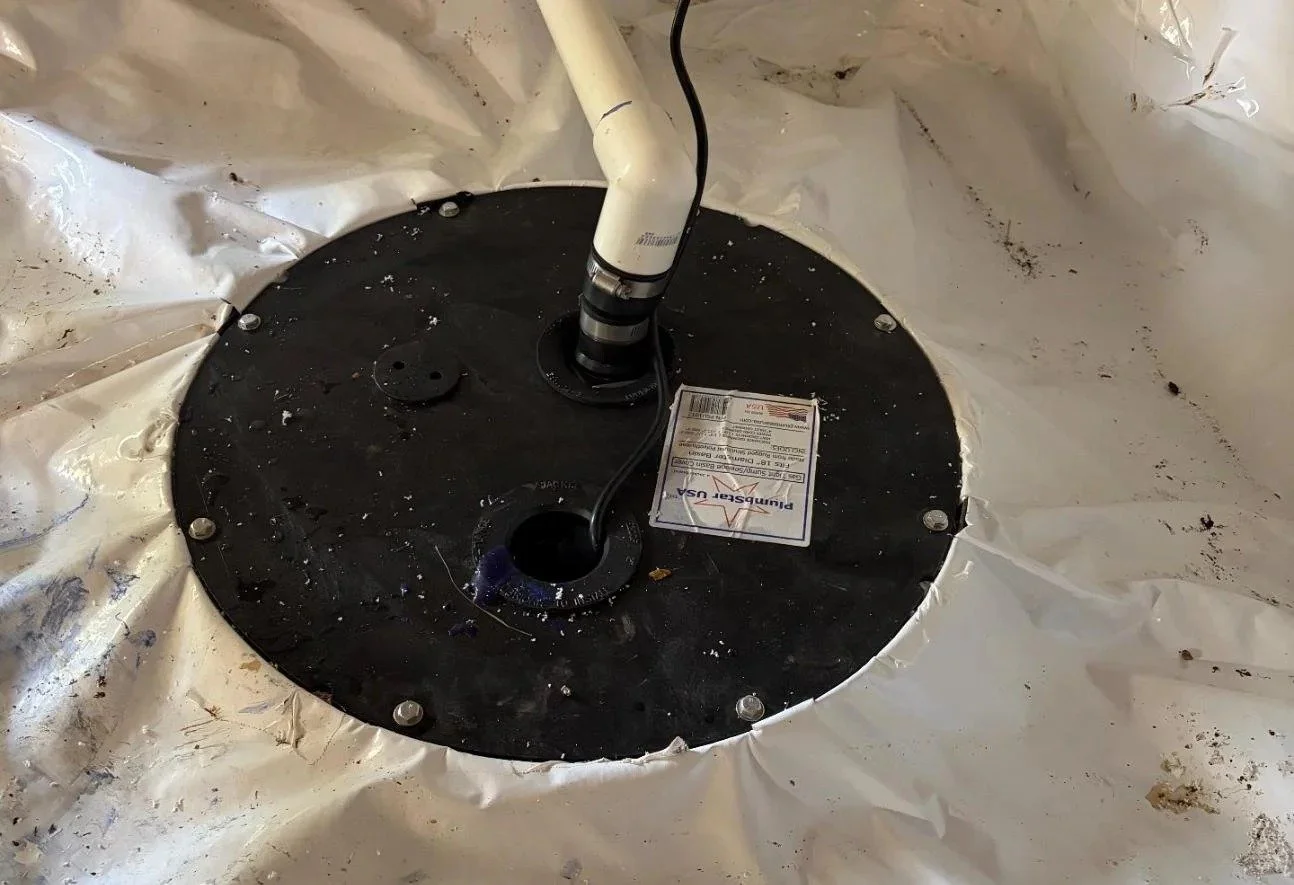Crawl space sump pump sealed basin Tennessee