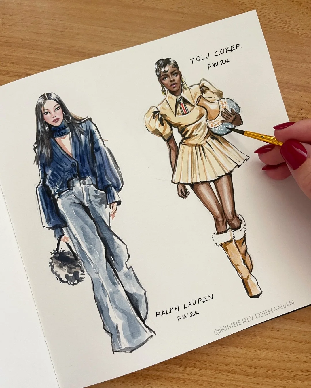Watercolour studies of @ralphlauren &amp; @tolucoker runway looks. Absolutely obsessed with the structure and silhouette of these two looks! 😍

AW24 &lsquo;BROKEN ENGLISH&rsquo;:
CREATIVE DIRECTION AND COLLECTION DESIGN: @tolucoker
SPECIAL COLLABORA