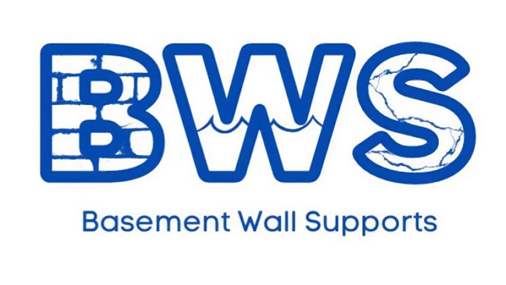 Blue logo with the letters BWS, with a cracked and distressed design, and the text "Basement Wall Supports" underneath.