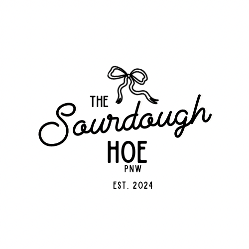 Logo for The SourDough Hoe, established 2024, featuring a bow illustration and stylized text.