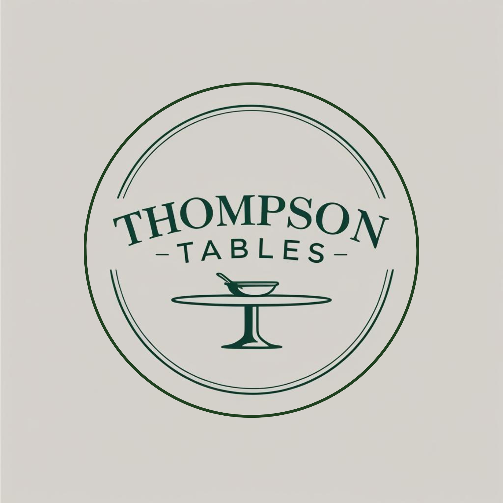 Logo for Thompson Tables featuring a stylized table with a bowl and spoon on top.