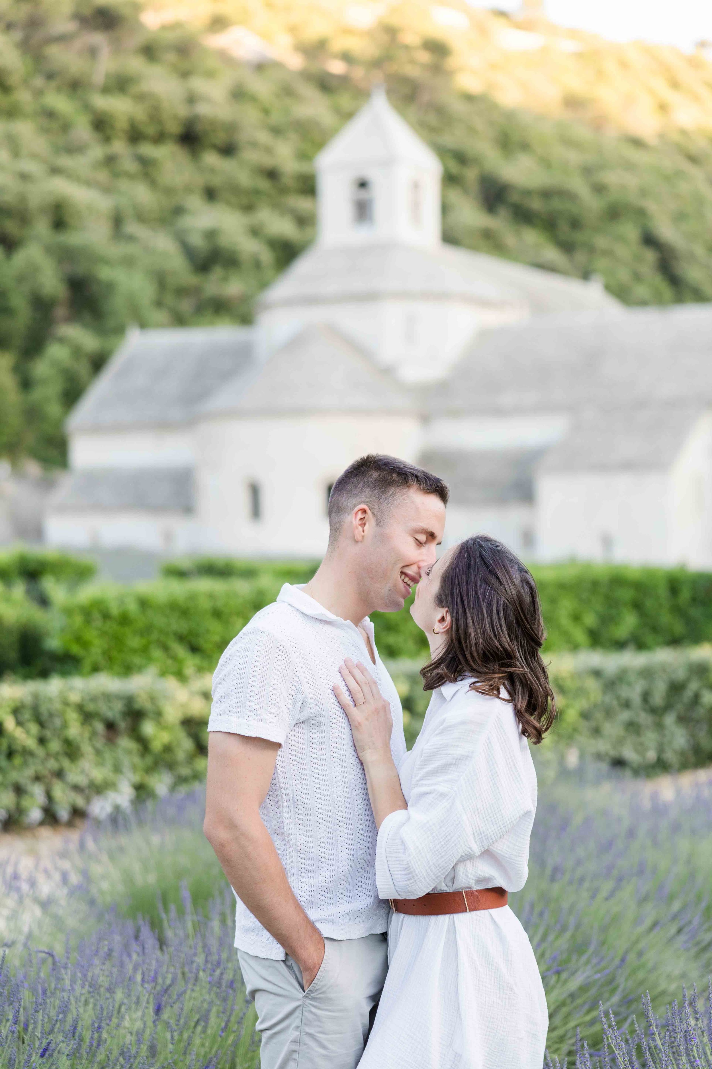Romantic Lavender Field Engagement in France