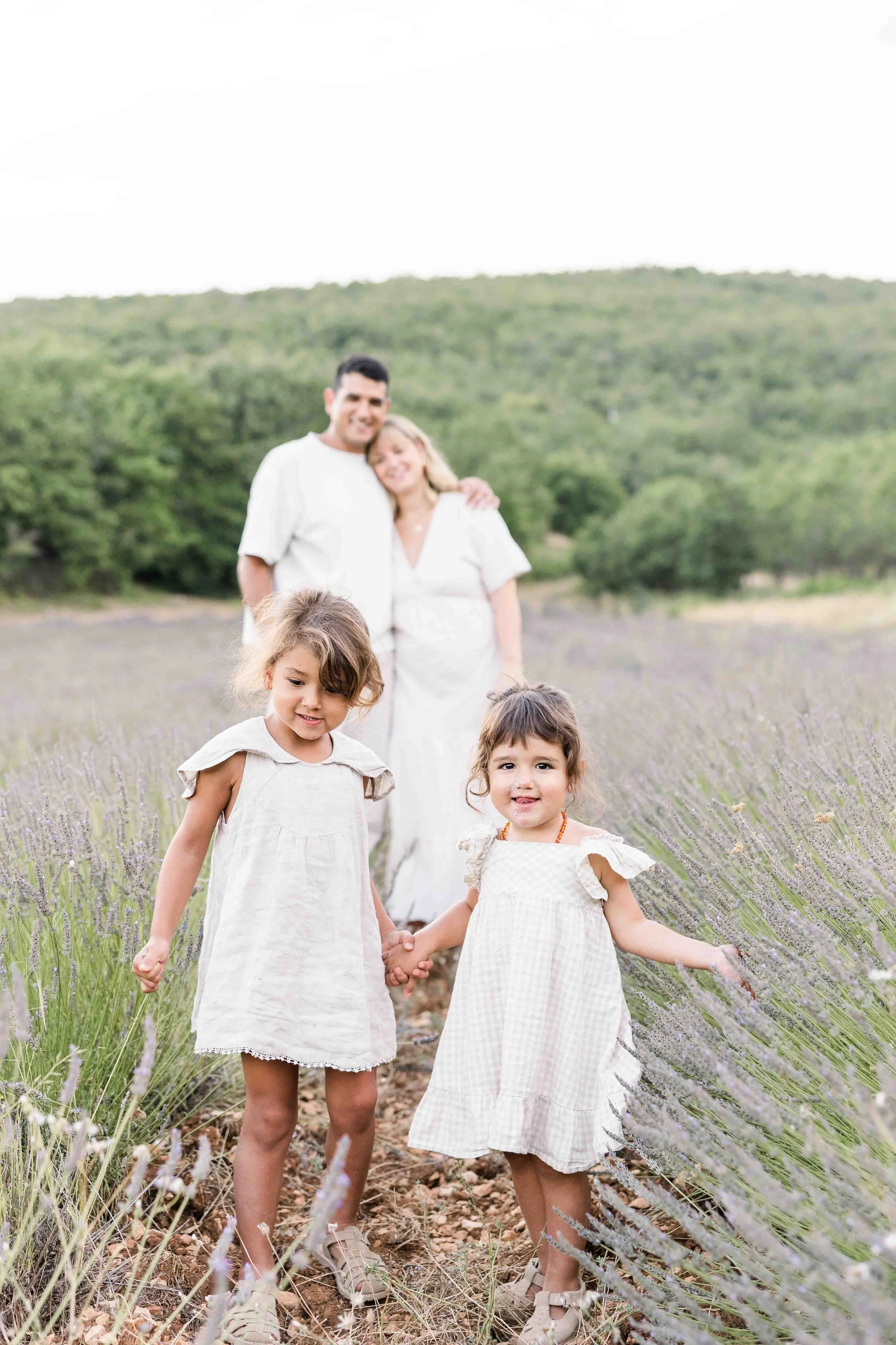 Siblings playing in the Provence countryside