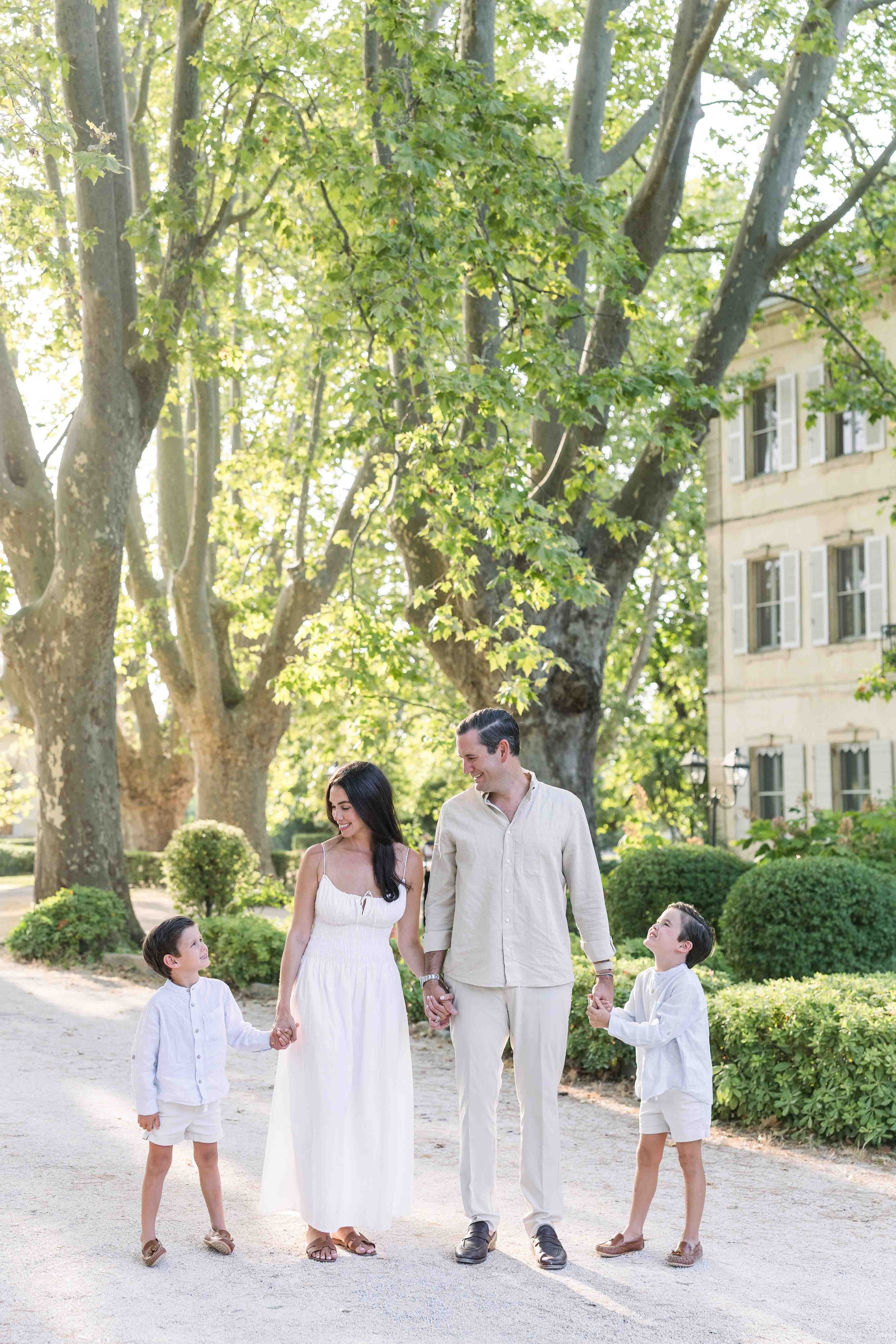 Family of four portrait at Château des Alpilles