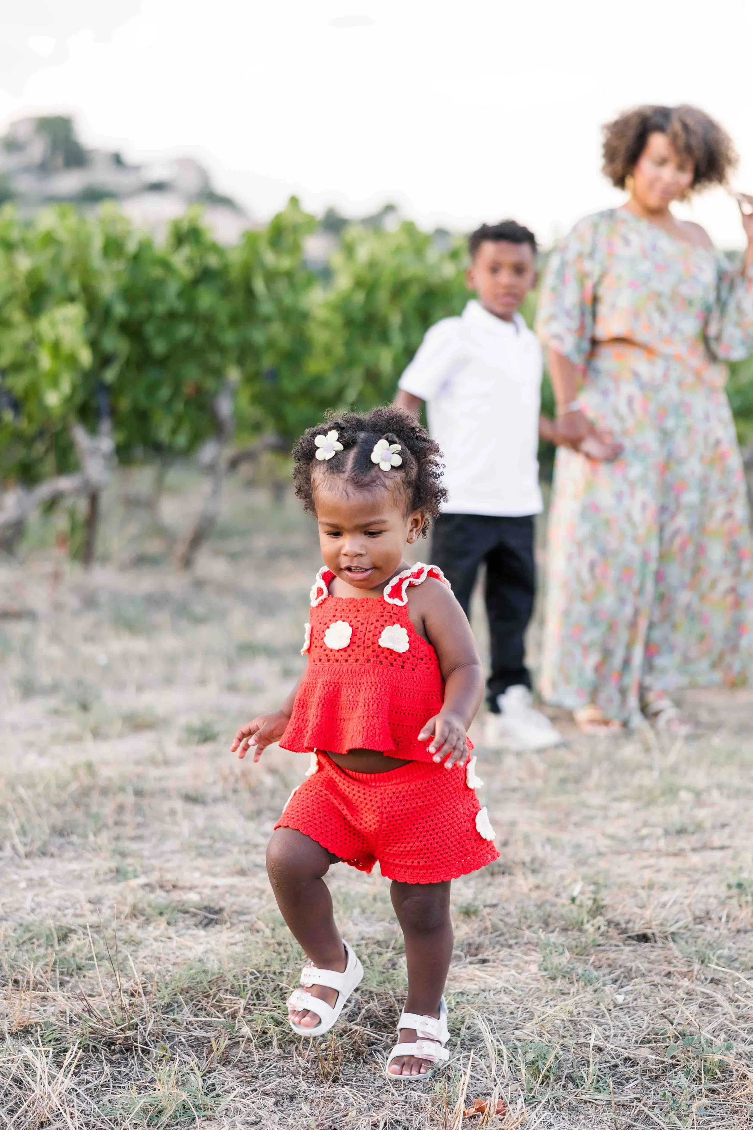 Family Walking Through the Vineyards Near Gordes