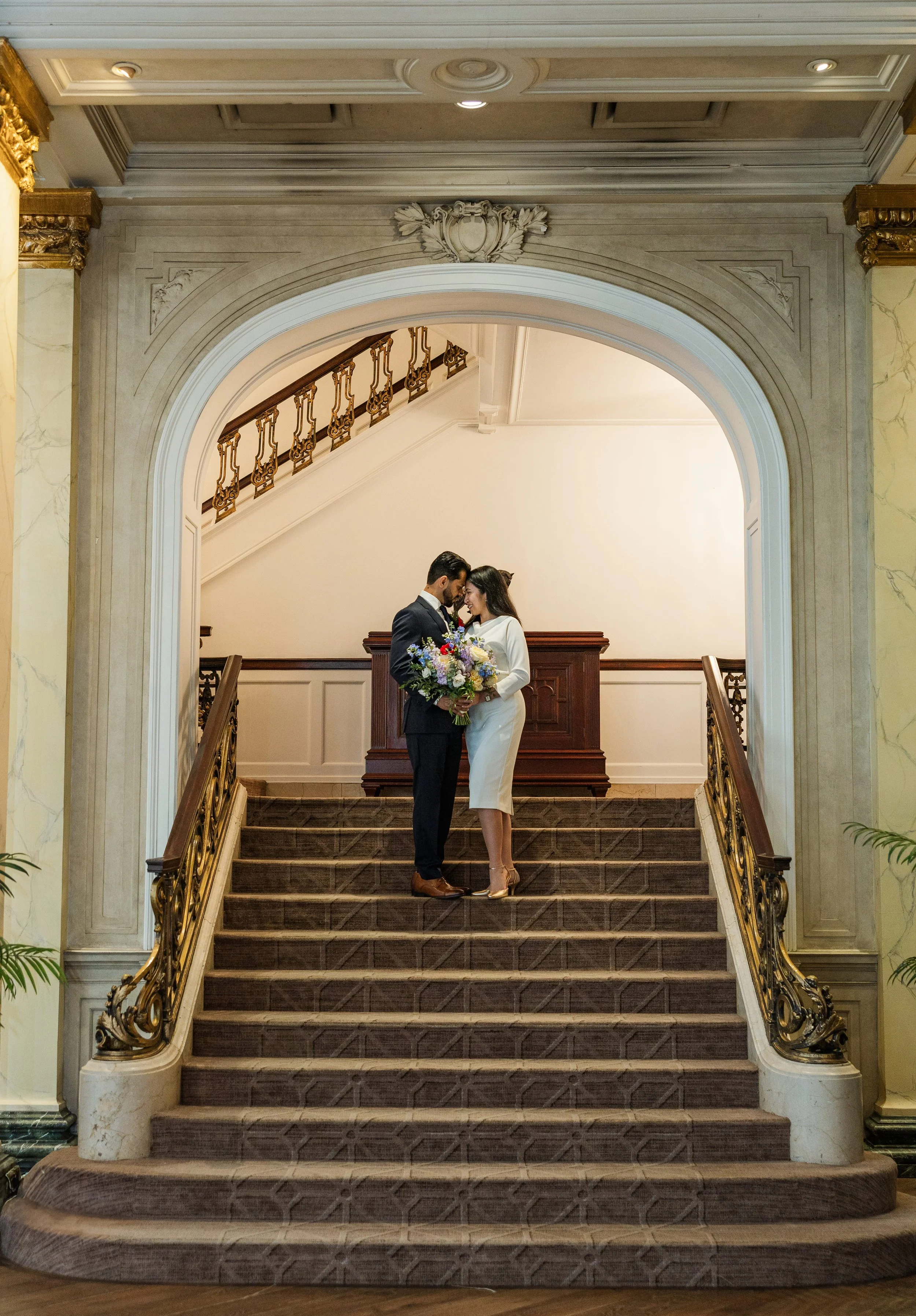 Bride and groom at a luxury palace wedding in Provence