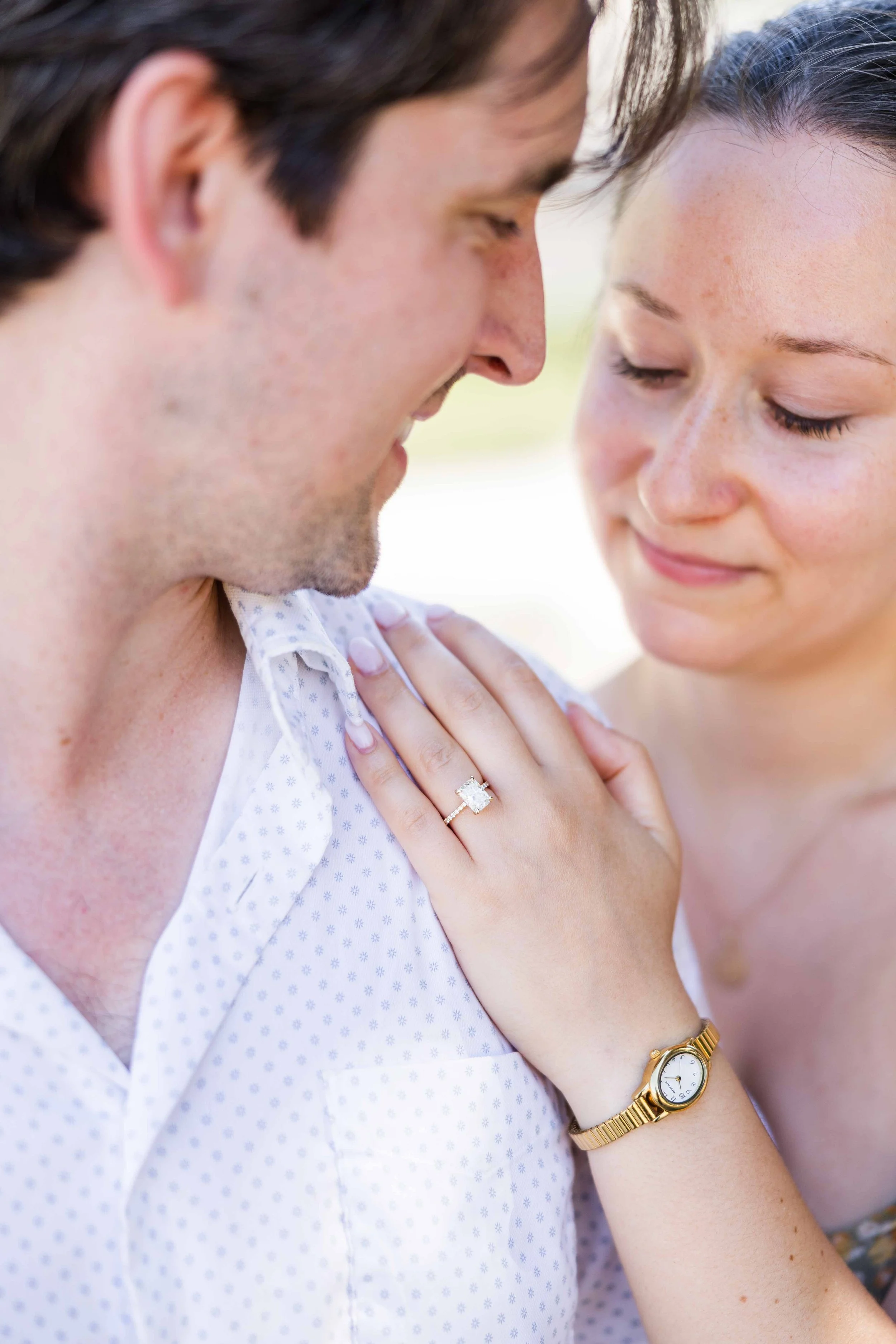 Emotional moment between a newly engaged couple at Abbaye de Sénanque, Provence, just after the proposal