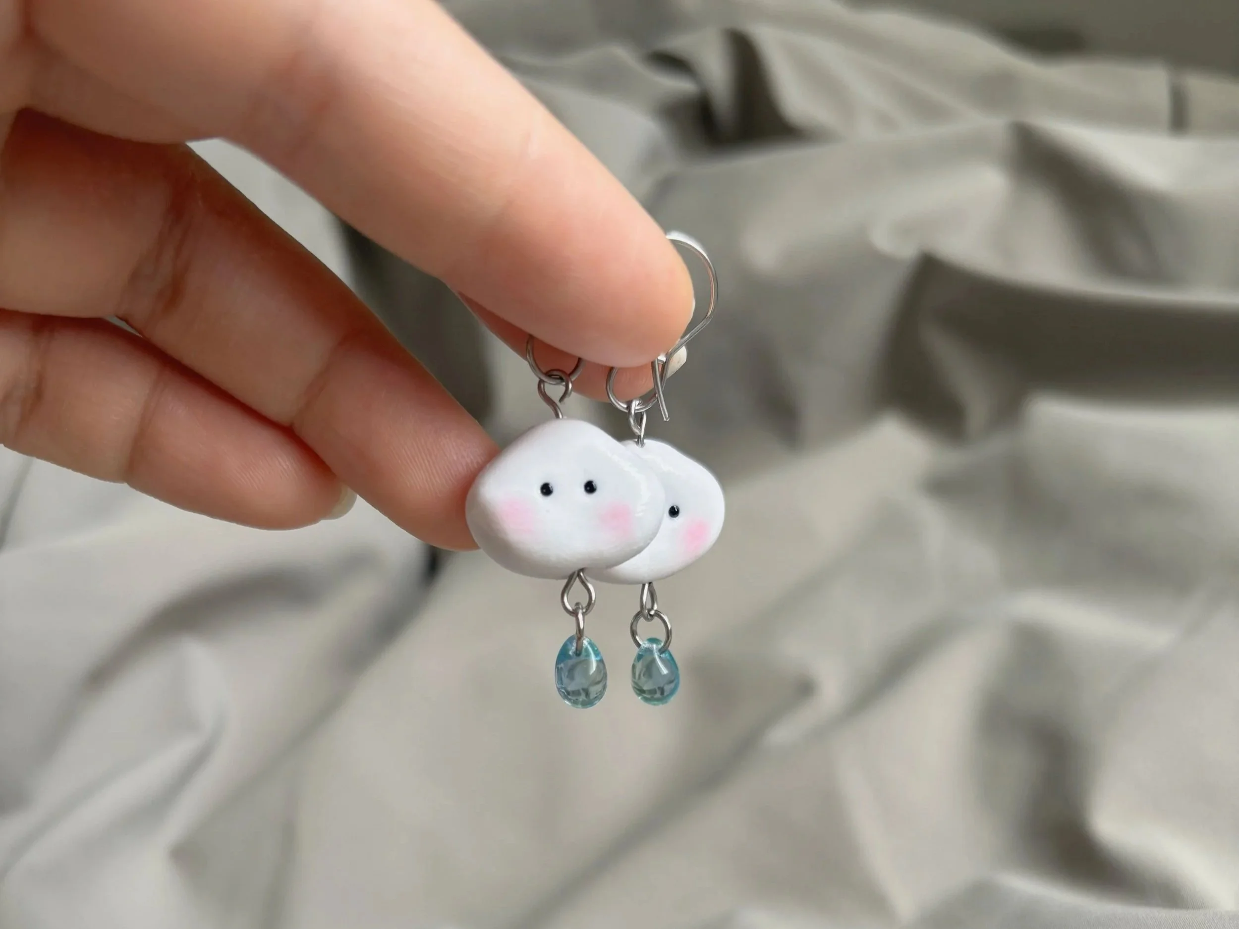 Cloud-Shaped Earrings with Glass Bead