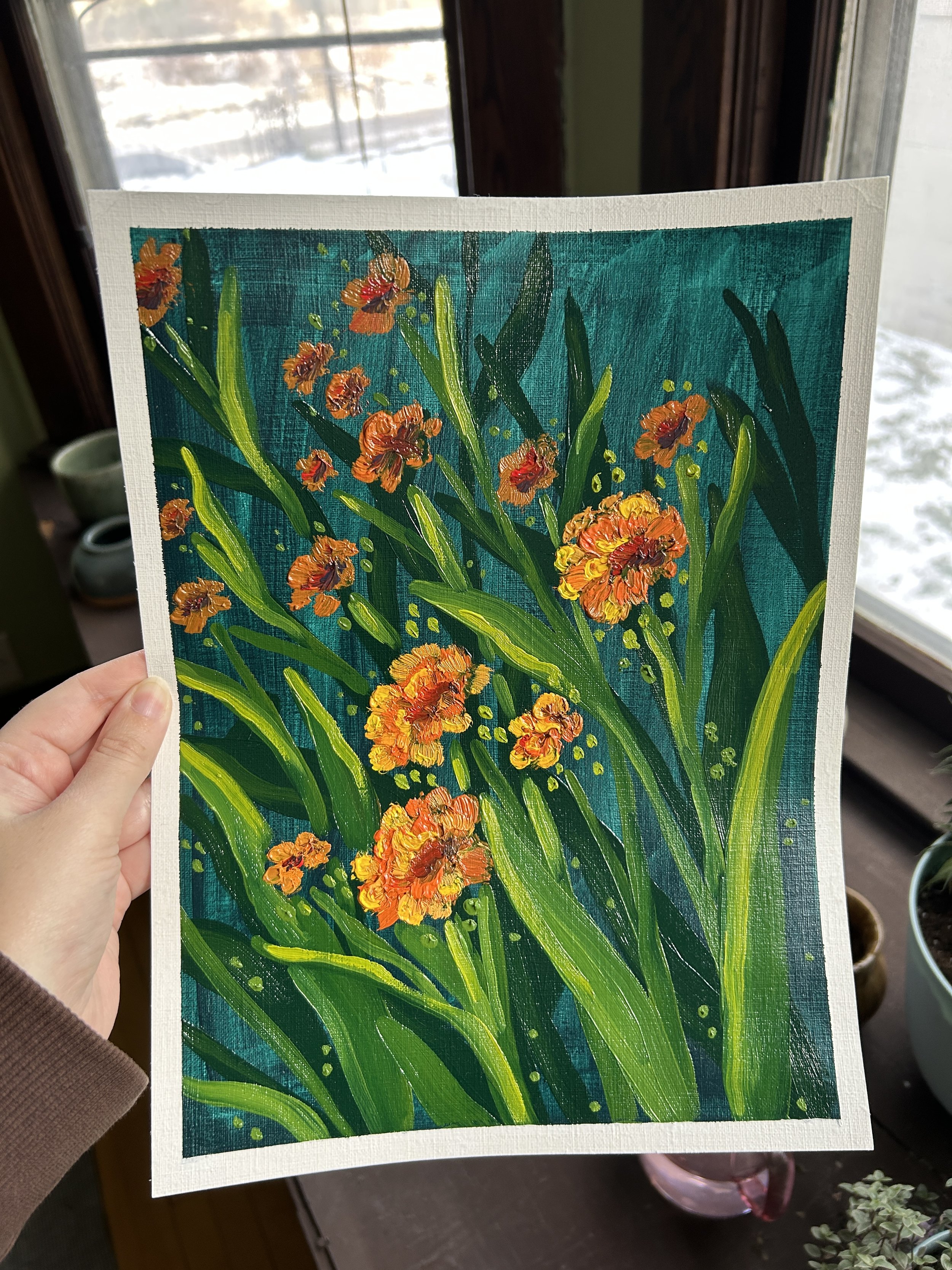 Orange Flowers - Original Oil Painting