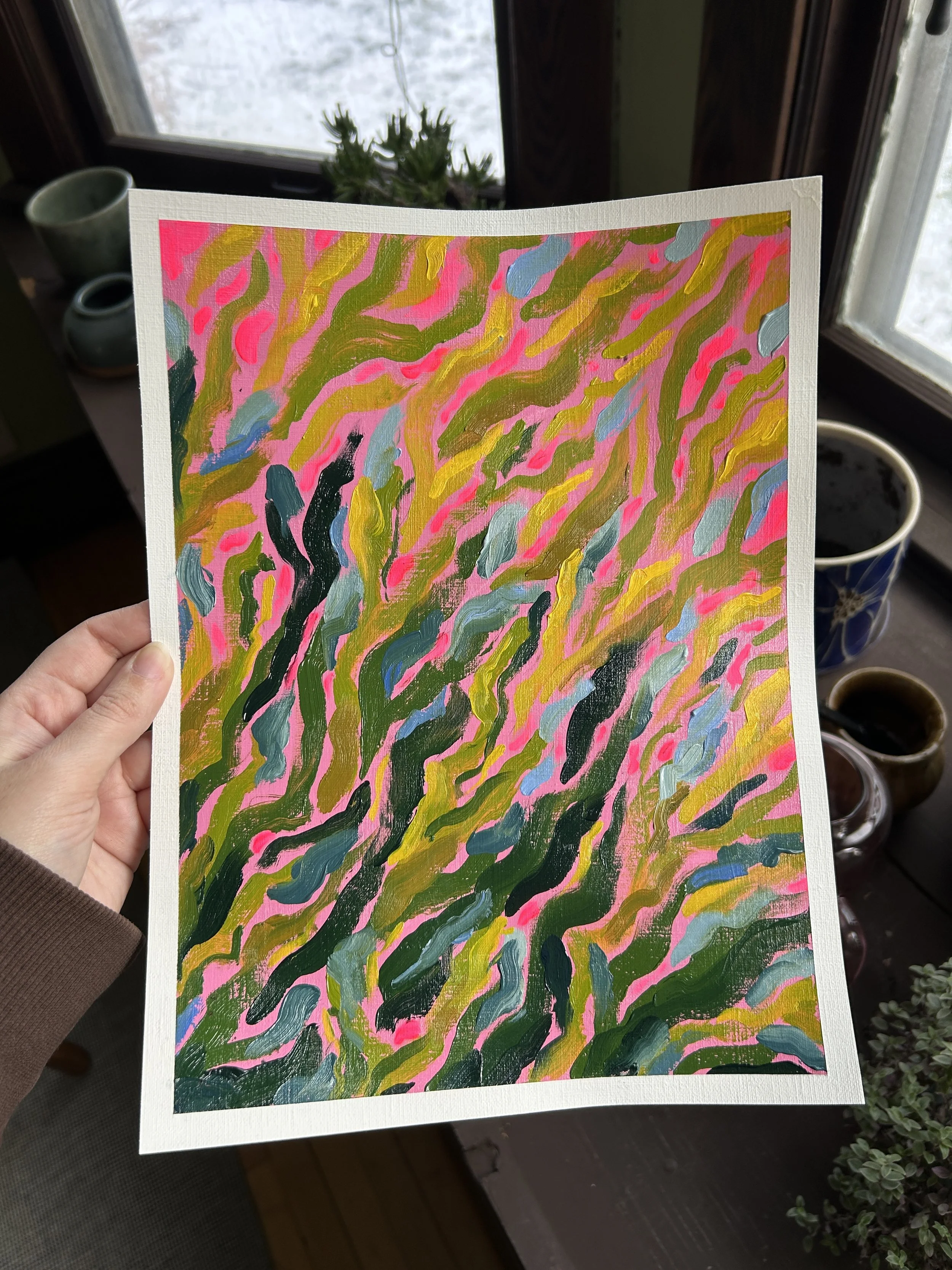 Pink Abstract Flowers - Original Oil Painting