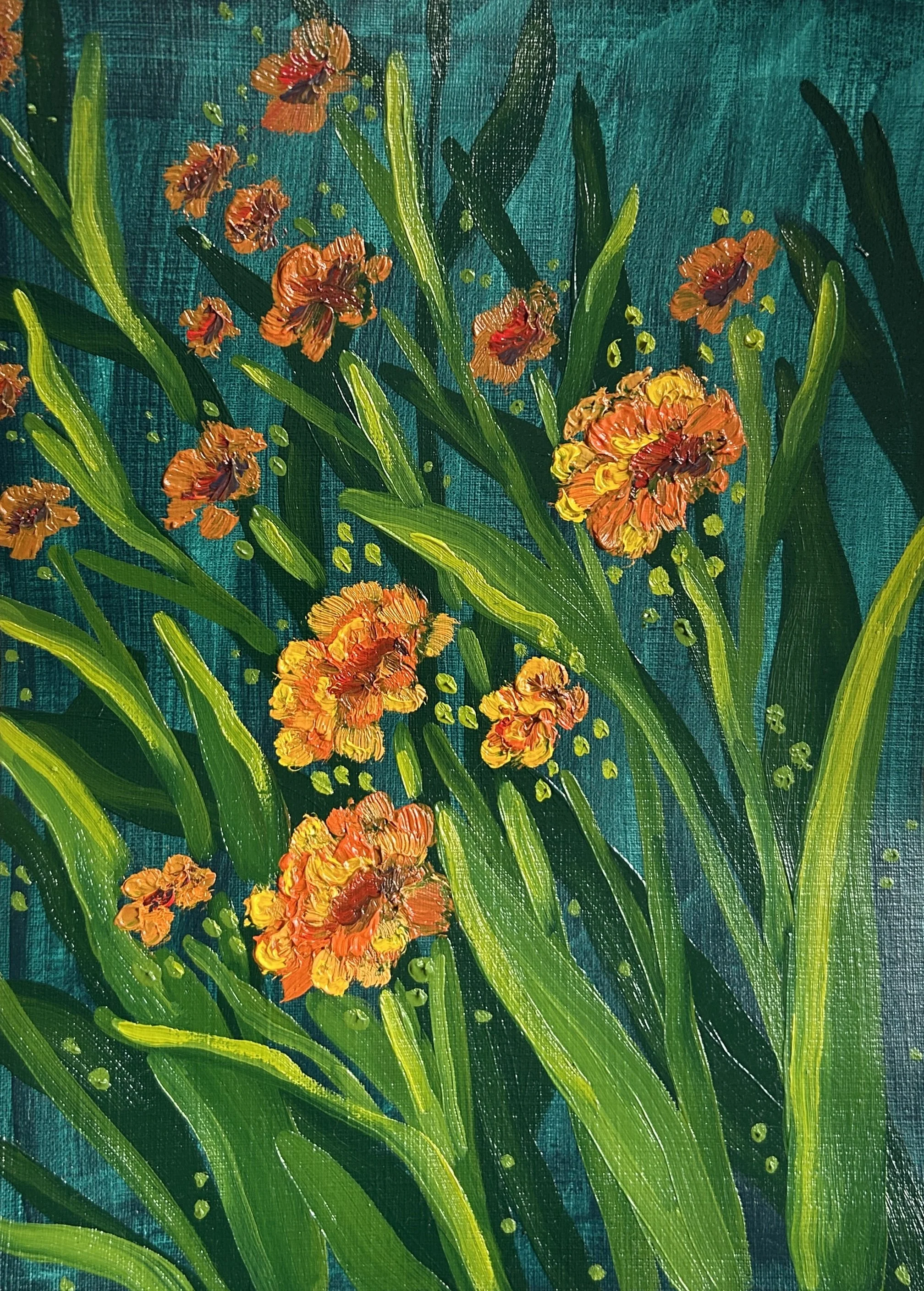 Orange Flowers - Original Oil Painting