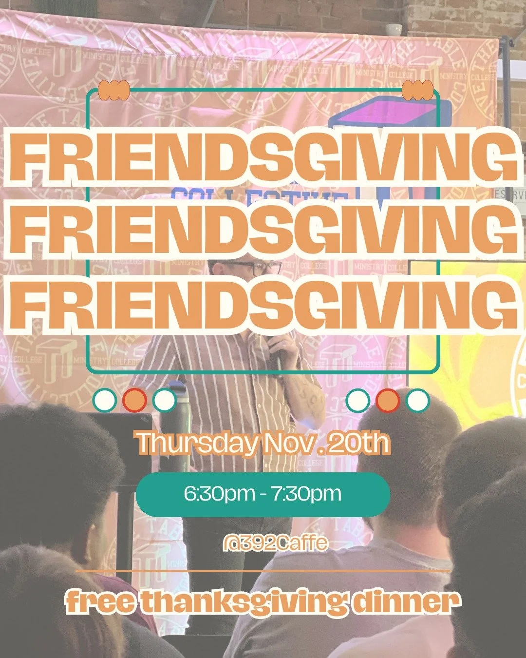 📅 Mark your calendar! Friendsgiving dinner is next Thursday November 20th at 6:30-7:30pm! 
Two things we love are food and friendship. 👏 
Join us next week for a special night with worship and a message to follow.

#thetablecollective #quadcitiesco