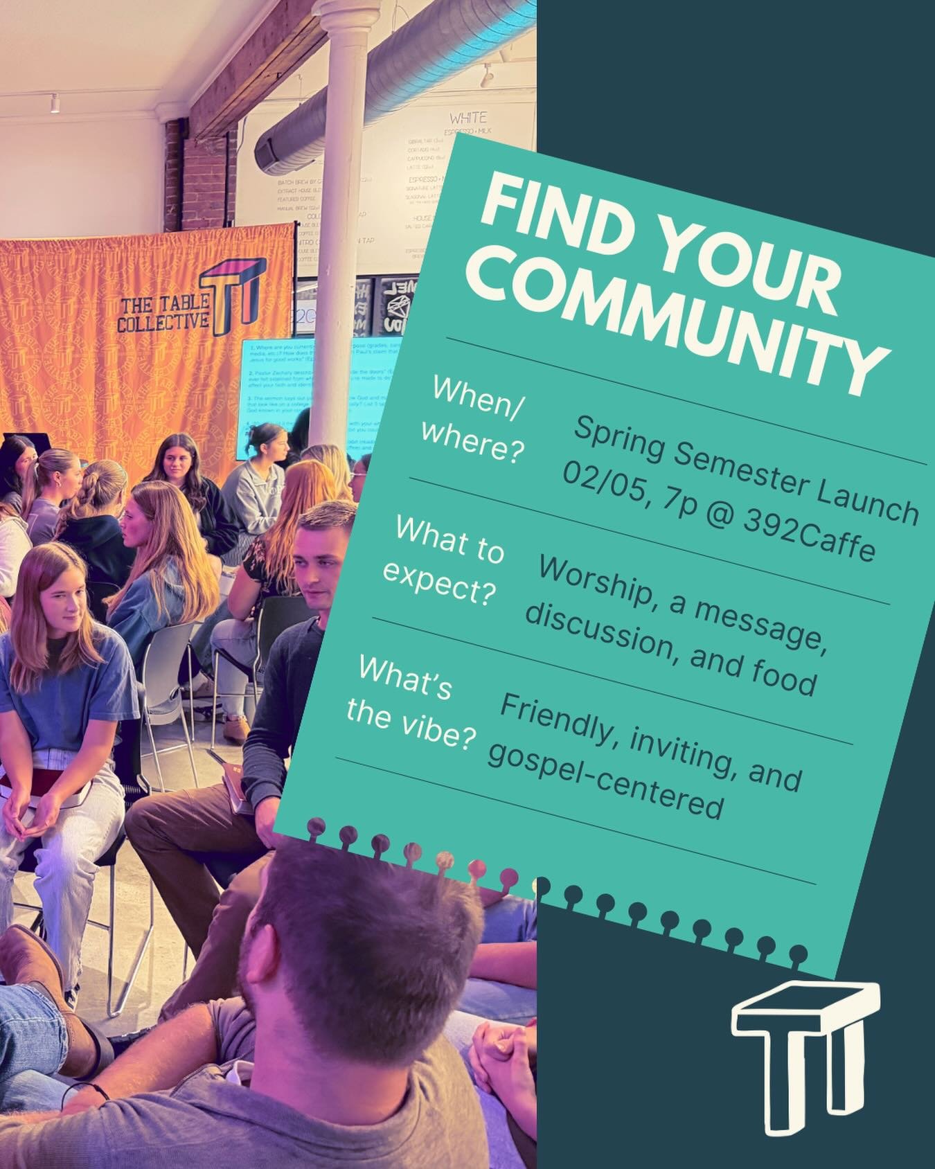 Looking for community? 
You can find your people at The Table Co! ✌️

Join in on our first gathering of 2026 @392caffe Downtown 7p on 02/05. See you soon! 😎