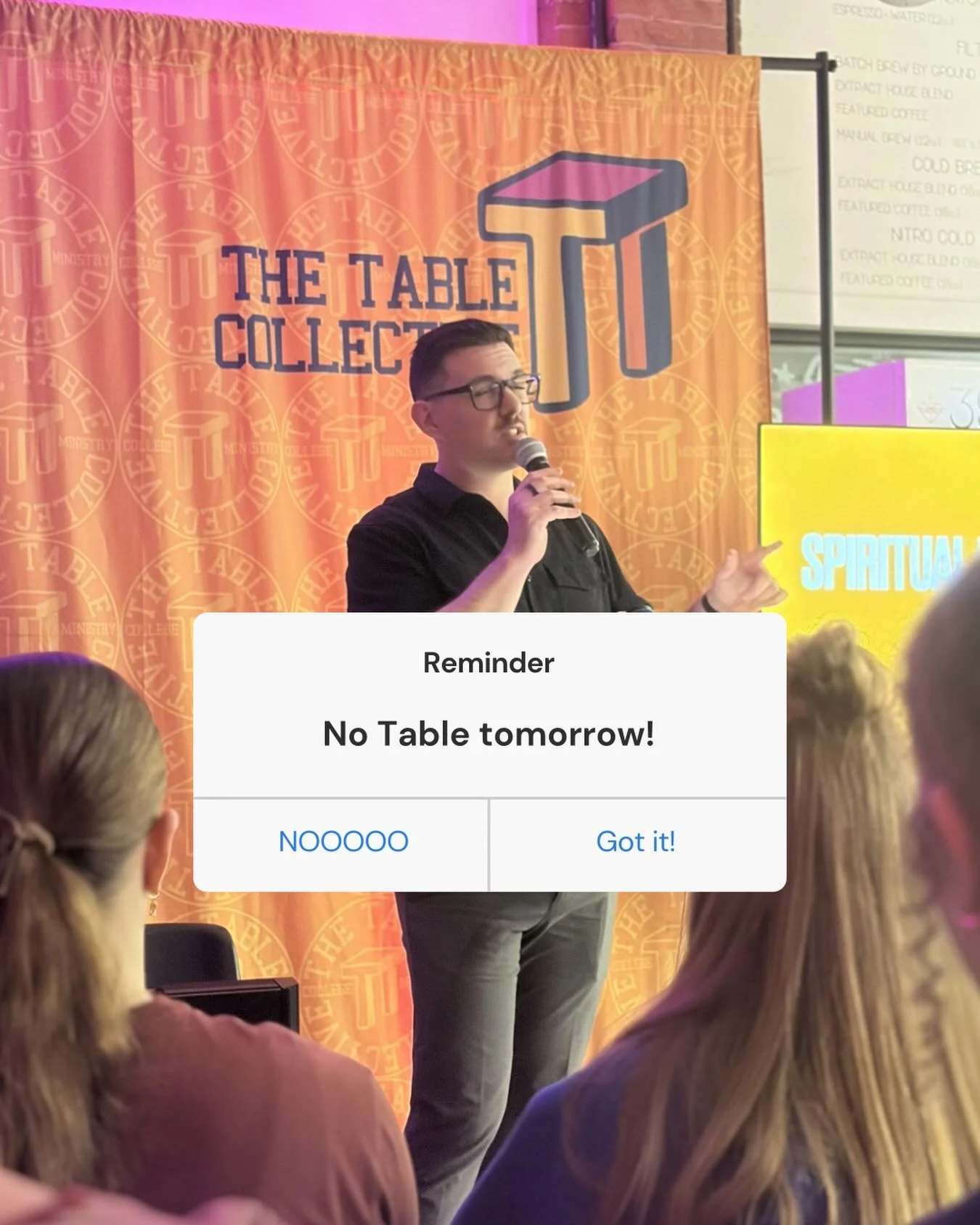 Reminder we won&rsquo;t be gathering in person tomorrow for The Table! Tune in for a short devo tomorrow night on our reels. 🙌