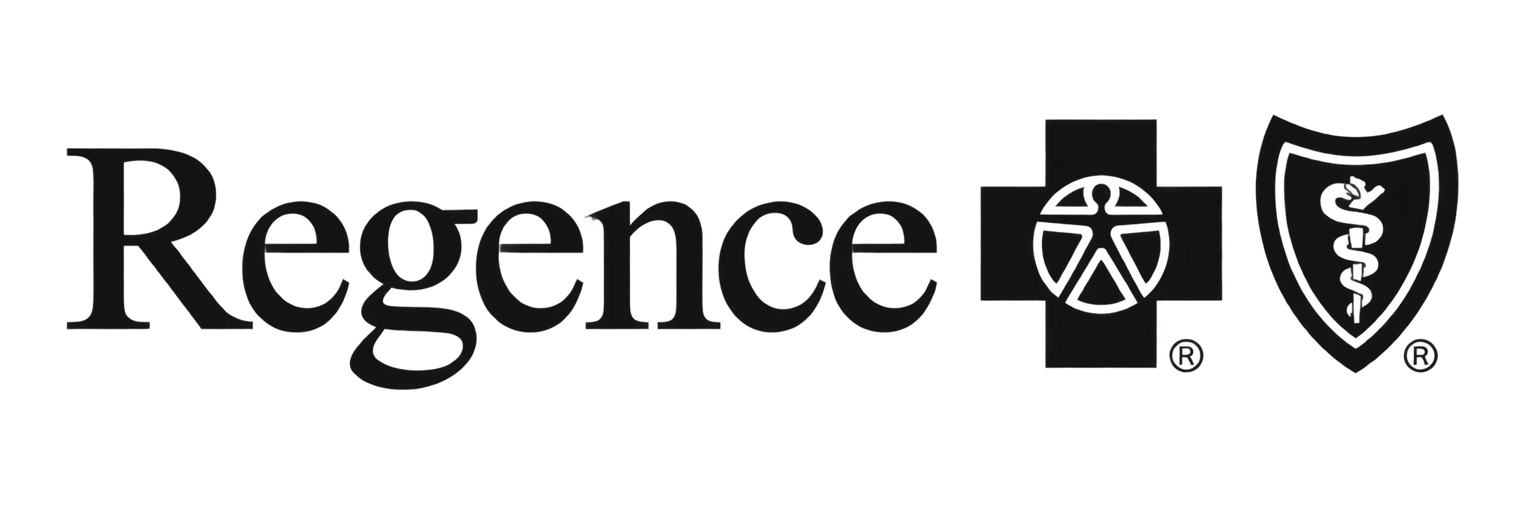 Logo for ReGenCare with a cross, a globe with a peace sign, and a shield with a dollar sign.