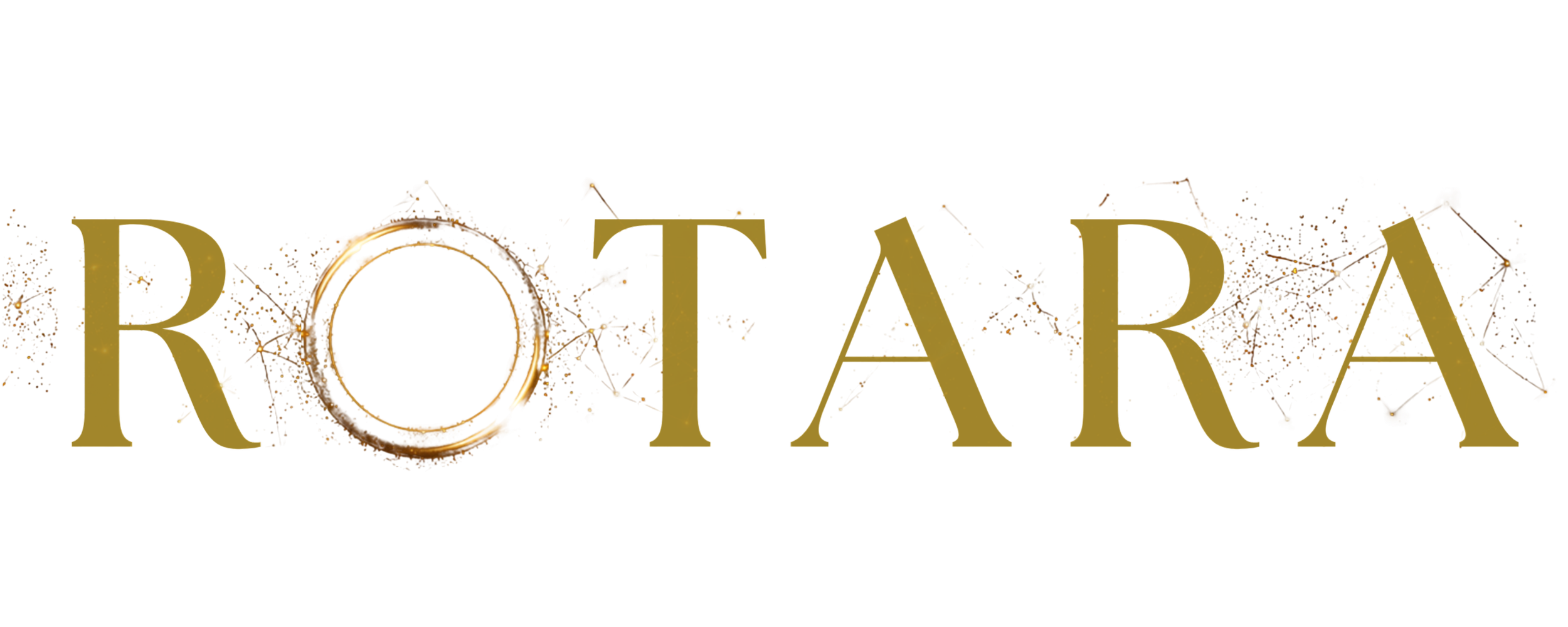 The word 'ROTOR' in large gold letters with a metallic finish, featuring a circular ring around the letter 'O' and a background of golden sparkles.