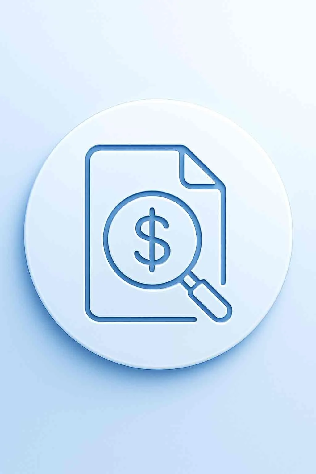 Document with dollar sign and magnifying glass icon symbolizing transparent pricing