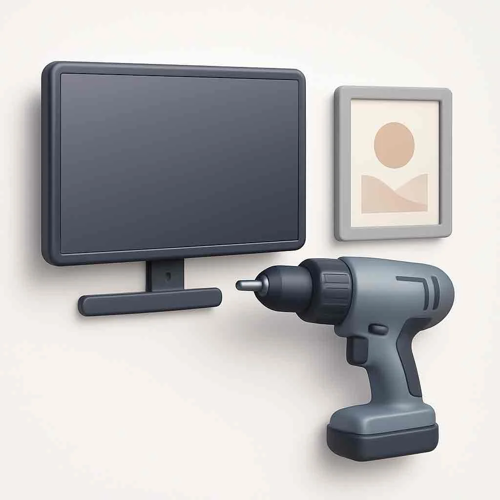 TV mounting and drill icon - representing wall installation services and pricing