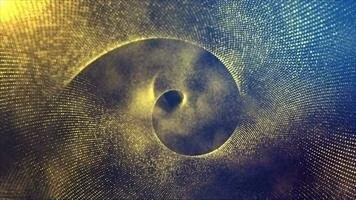 Close-up of a spiral pattern, resembling a shell or fractal design, with a textured, dotted background in shades of yellow, green, and blue.