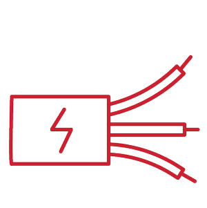 A diagram of an electrical device with wires connected, featuring a lightning bolt symbol.